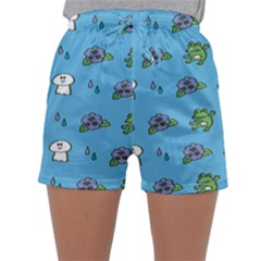 Frog Ghost Rain Flower Green Animals Sleepwear Shorts by Mariart