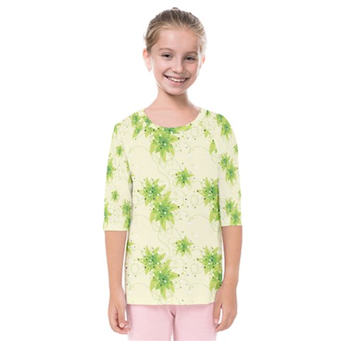 Leaf Green Star Beauty Kids  Quarter Sleeve Raglan Tee by Mariart