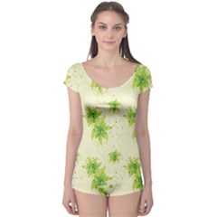 Leaf Green Star Beauty Boyleg Leotard  by Mariart