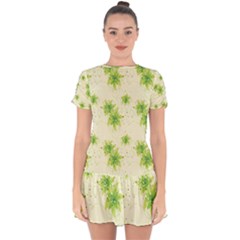 Leaf Green Star Beauty Drop Hem Mini Chiffon Dress