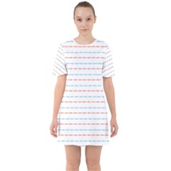 Line Polka Dots Blue Red Sexy Sixties Short Sleeve Mini Dress