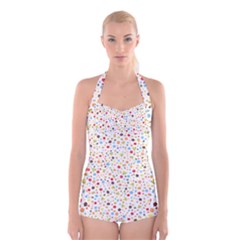 Flower Star Rose Sunflower Rainbow Smal Boyleg Halter Swimsuit 