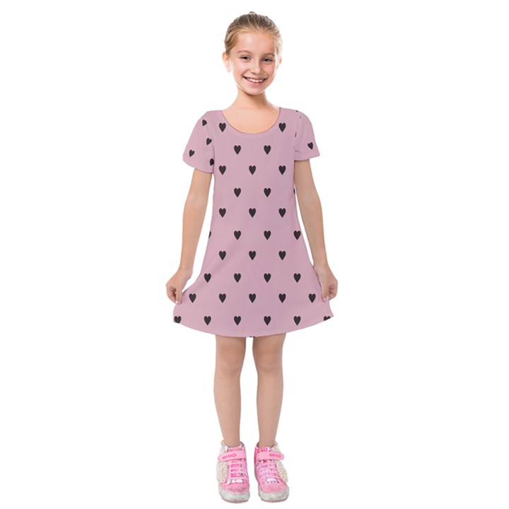 Love Black Pink Valentine Kids  Short Sleeve Velvet Dress