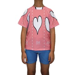 Love Heart Valentine Pink White Sexy Kids  Short Sleeve Swimwear