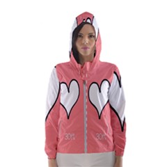 Love Heart Valentine Pink White Sexy Hooded Wind Breaker (women)