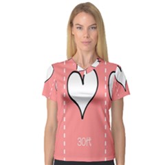 Love Heart Valentine Pink White Sexy V-neck Sport Mesh Tee