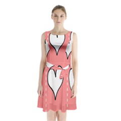 Love Heart Valentine Pink White Sexy Sleeveless Waist Tie Chiffon Dress