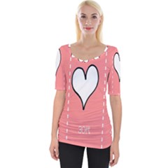 Love Heart Valentine Pink White Sexy Wide Neckline Tee