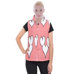 Love Heart Valentine Pink White Sexy Women s Button Up Puffer Vest by Mariart