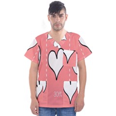 Love Heart Valentine Pink White Sexy Men s V-neck Scrub Top