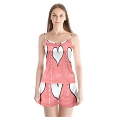 Love Heart Valentine Pink White Sexy Satin Pajamas Set