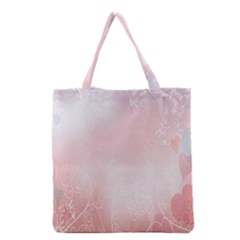 Love Heart Pink Valentine Flower Leaf Grocery Tote Bag by Mariart