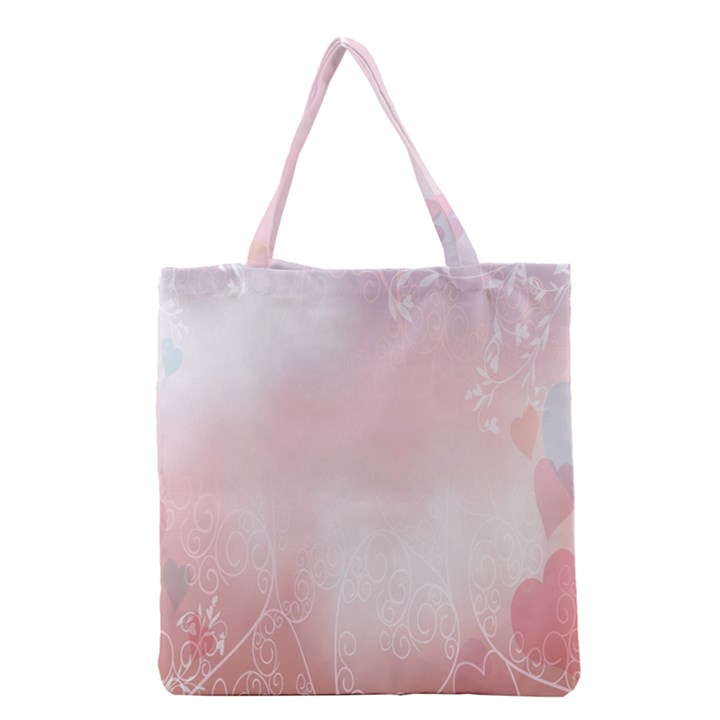 Love Heart Pink Valentine Flower Leaf Grocery Tote Bag