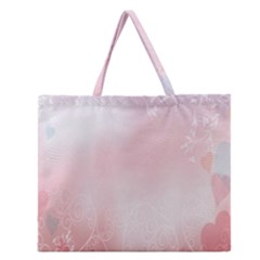 Love Heart Pink Valentine Flower Leaf Zipper Large Tote Bag