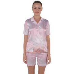 Love Heart Pink Valentine Flower Leaf Satin Short Sleeve Pyjamas Set