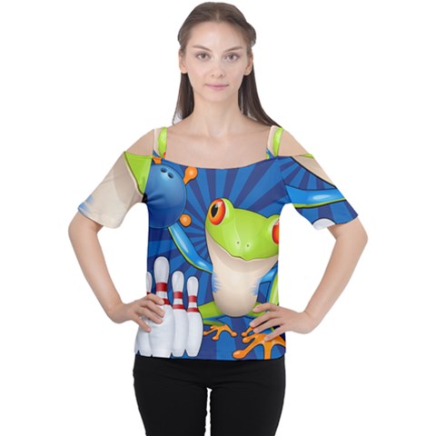 Tree Frog Bowling Cutout Shoulder Tee by crcustomgifts