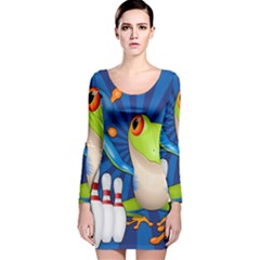 Tree Frog Bowling Long Sleeve Velvet Bodycon Dress