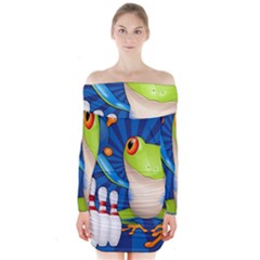 Tree Frog Bowling Long Sleeve Off Shoulder Dress