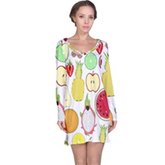 Mango Fruit Pieces Watermelon Dragon Passion Fruit Apple Strawberry Pineapple Melon Long Sleeve Nightdress by Mariart