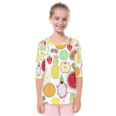 Mango Fruit Pieces Watermelon Dragon Passion Fruit Apple Strawberry Pineapple Melon Kids  Quarter Sleeve Raglan Tee