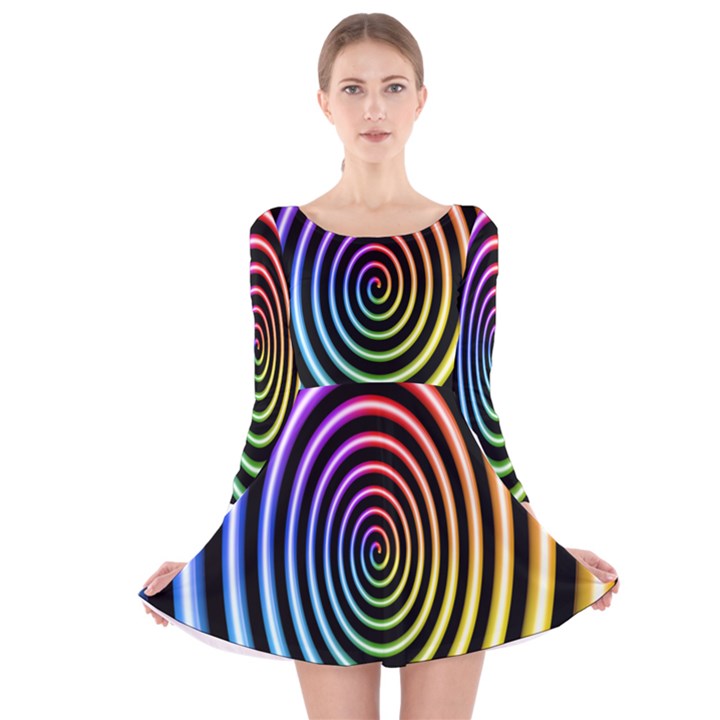 Hypnotic Circle Rainbow Long Sleeve Velvet Skater Dress