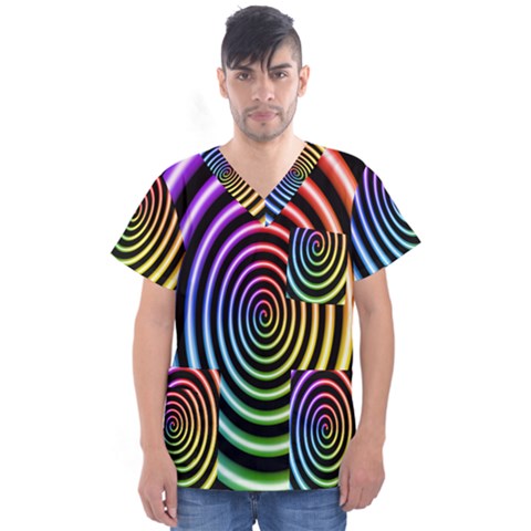 Hypnotic Circle Rainbow Men s V-neck Scrub Top by Mariart