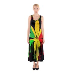 Marijuana Cannabis Rainbow Love Green Yellow Red Black Sleeveless Maxi Dress