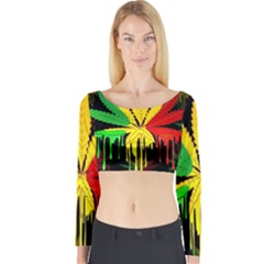 Marijuana Cannabis Rainbow Love Green Yellow Red Black Long Sleeve Crop Top