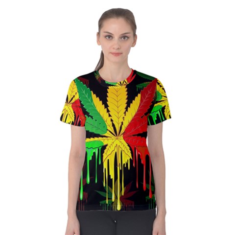 Marijuana Cannabis Rainbow Love Green Yellow Red Black Women s Cotton Tee by Mariart