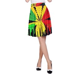 Marijuana Cannabis Rainbow Love Green Yellow Red Black A-line Skirt