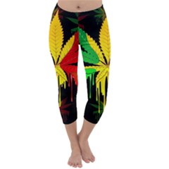 Marijuana Cannabis Rainbow Love Green Yellow Red Black Capri Winter Leggings 