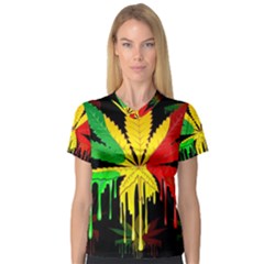 Marijuana Cannabis Rainbow Love Green Yellow Red Black V-neck Sport Mesh Tee