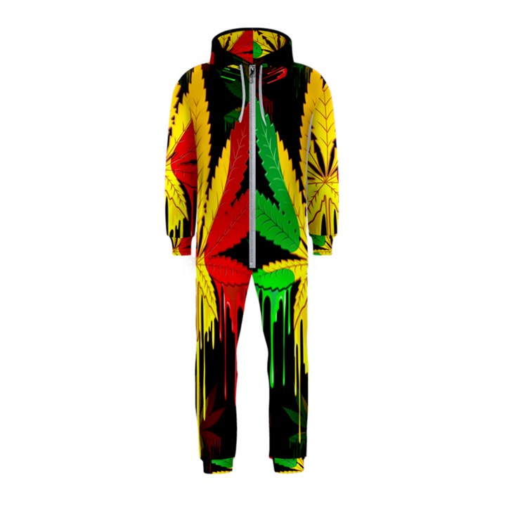 Marijuana Cannabis Rainbow Love Green Yellow Red Black Hooded Jumpsuit (Kids)