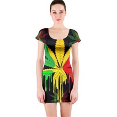 Marijuana Cannabis Rainbow Love Green Yellow Red Black Short Sleeve Bodycon Dress by Mariart