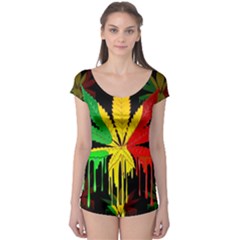 Marijuana Cannabis Rainbow Love Green Yellow Red Black Boyleg Leotard  by Mariart