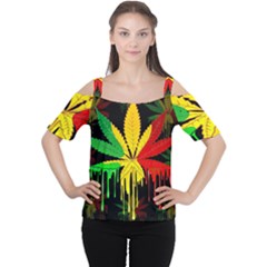 Marijuana Cannabis Rainbow Love Green Yellow Red Black Cutout Shoulder Tee