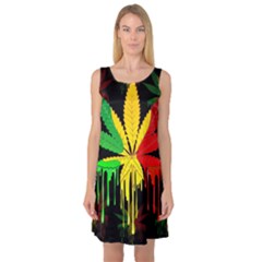 Marijuana Cannabis Rainbow Love Green Yellow Red Black Sleeveless Satin Nightdress by Mariart