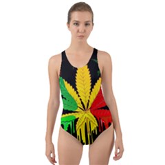 Marijuana Cannabis Rainbow Love Green Yellow Red Black Cut-out Back One Piece Swimsuit by Mariart