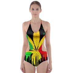 Marijuana Cannabis Rainbow Love Green Yellow Red Black Cut-out One Piece Swimsuit by Mariart