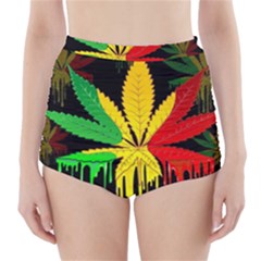 Marijuana Cannabis Rainbow Love Green Yellow Red Black High-waisted Bikini Bottoms