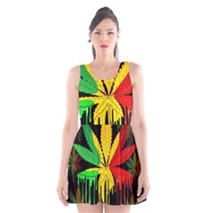 Marijuana Cannabis Rainbow Love Green Yellow Red Black Scoop Neck Skater Dress by Mariart