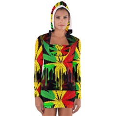 Marijuana Cannabis Rainbow Love Green Yellow Red Black Long Sleeve Hooded T-shirt by Mariart