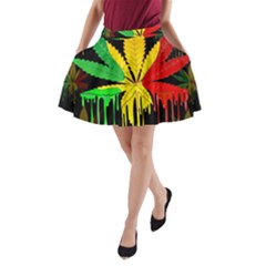 Marijuana Cannabis Rainbow Love Green Yellow Red Black A-line Pocket Skirt