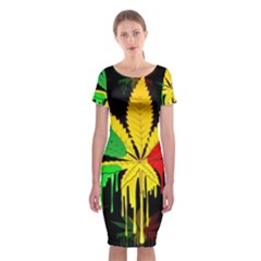 Marijuana Cannabis Rainbow Love Green Yellow Red Black Classic Short Sleeve Midi Dress