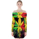 Marijuana Cannabis Rainbow Love Green Yellow Red Black Long Sleeve Off Shoulder Dress View1