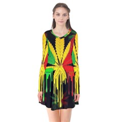 Marijuana Cannabis Rainbow Love Green Yellow Red Black Flare Dress by Mariart