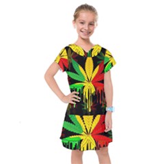 Marijuana Cannabis Rainbow Love Green Yellow Red Black Kids  Drop Waist Dress