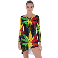 Marijuana Cannabis Rainbow Love Green Yellow Red Black Asymmetric Cut-out Shift Dress