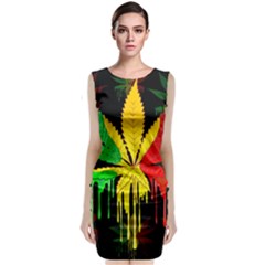 Marijuana Cannabis Rainbow Love Green Yellow Red Black Sleeveless Velvet Midi Dress by Mariart