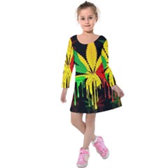 Marijuana Cannabis Rainbow Love Green Yellow Red Black Kids  Long Sleeve Velvet Dress by Mariart